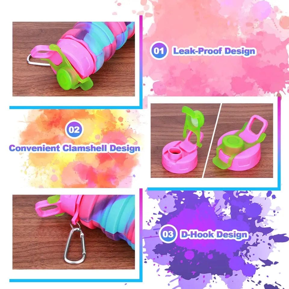 500ml Creative Portable Silicone Folding Sports Water Bottle, Tie Dye Silicone Foldable Water Cups, Collapsible Water Bottle, Leak Proof Water Bottles For Outdoor Camping 500ml Creative Portable Silicone Folding Sports Water Bottle, Tie Dye Silicone Foldable Water Cups, Collapsible Water Bottle, Leak Proof Water Bottles For Outdoor Camping